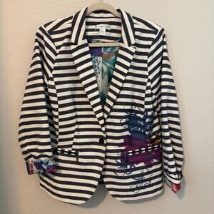 Christopher & Banks Women’s Striped Blazer Floral Lining Navy White Size M